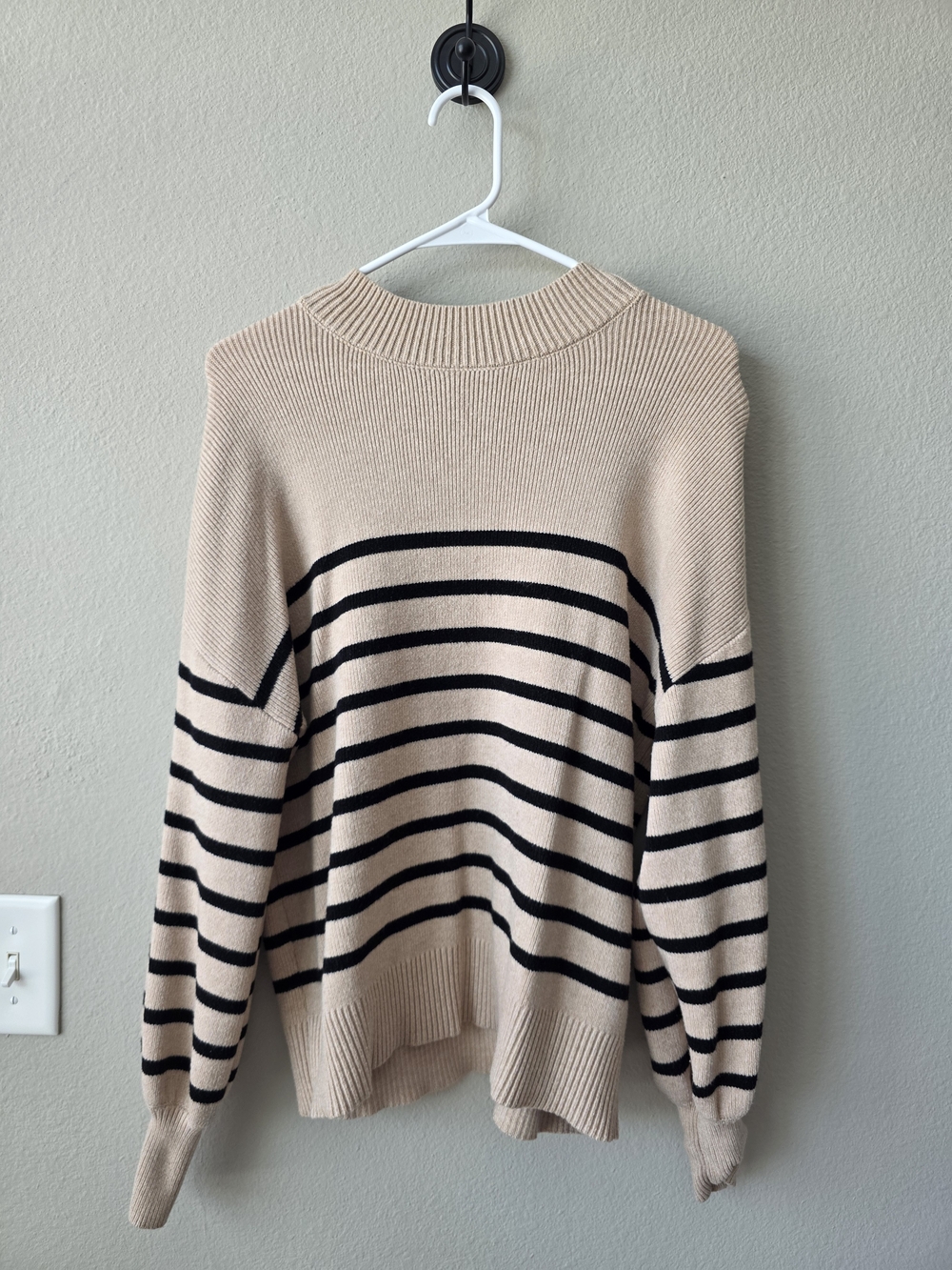 Beige and Black Striped Women's Sweater